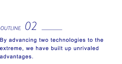 OUTLINE02 By advancing two technologies to the extreme, we have built up unrivaled advantages.