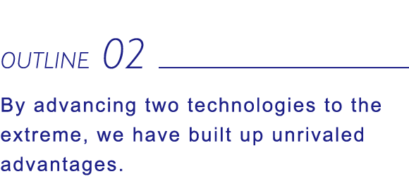 OUTLINE02 By advancing two technologies to the extreme, we have built up unrivaled advantages.